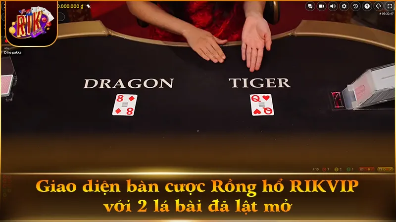 Bàn cược Rồng hổ RIKVIP hiển thị rõ hai cửa cược và bảng điểm