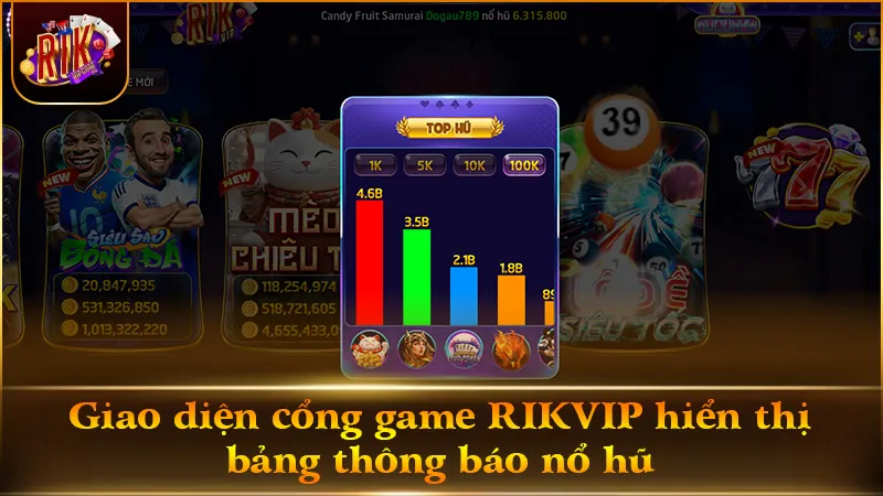 Thông báo xả hũ trong danh mục game mới RIKVIP