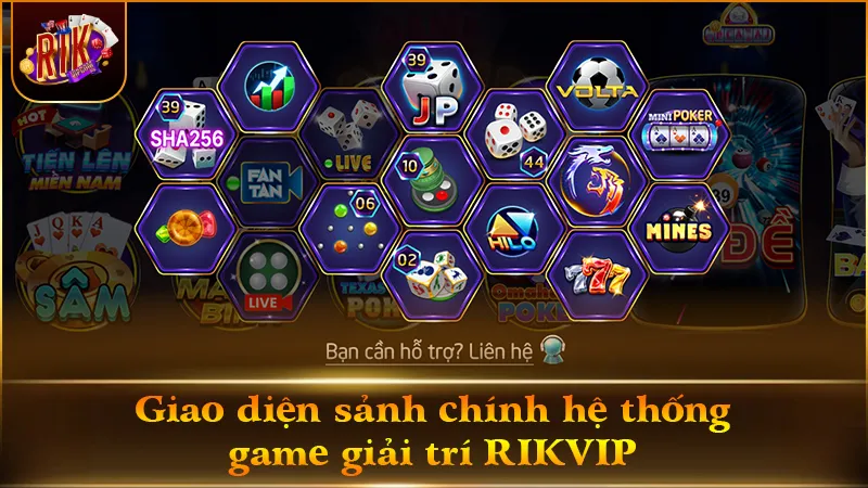 Giao diện sảnh game giải trí RIKVIP phân chia hạng mục rõ ràng