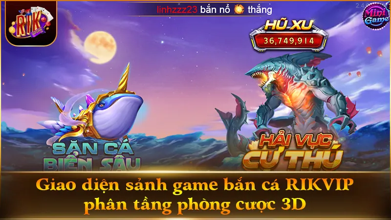 Giao diện sảnh bắn cá RIKVIP tựa game Đại Chiến Thái Bình Dương