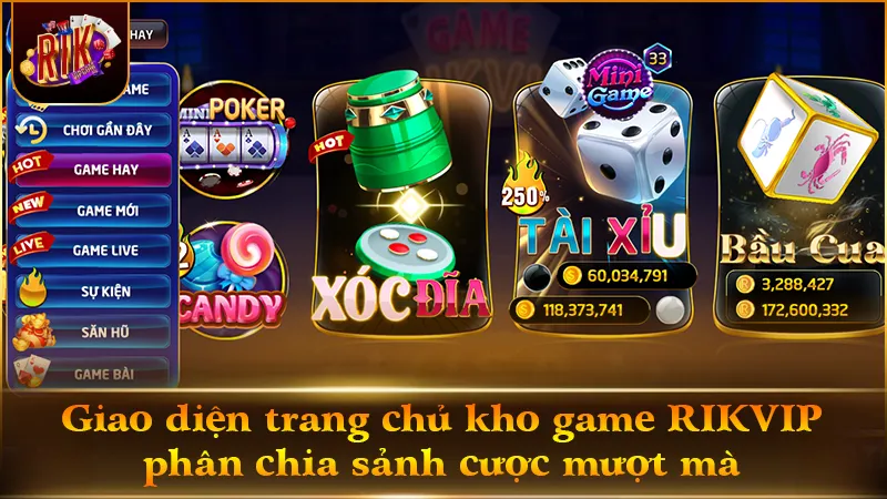 Giao diện phân loại danh mục khoa học trên kho game RIKVIP