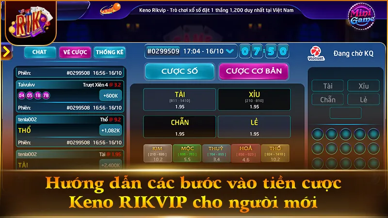 Thao tác chọn cửa và bấm đặt cược Keno RIKVIP nhanh chóng