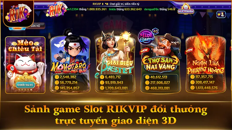 Giao diện sảnh Slot RIKVIP với hàng loạt hũ thưởng tích lũy khủng